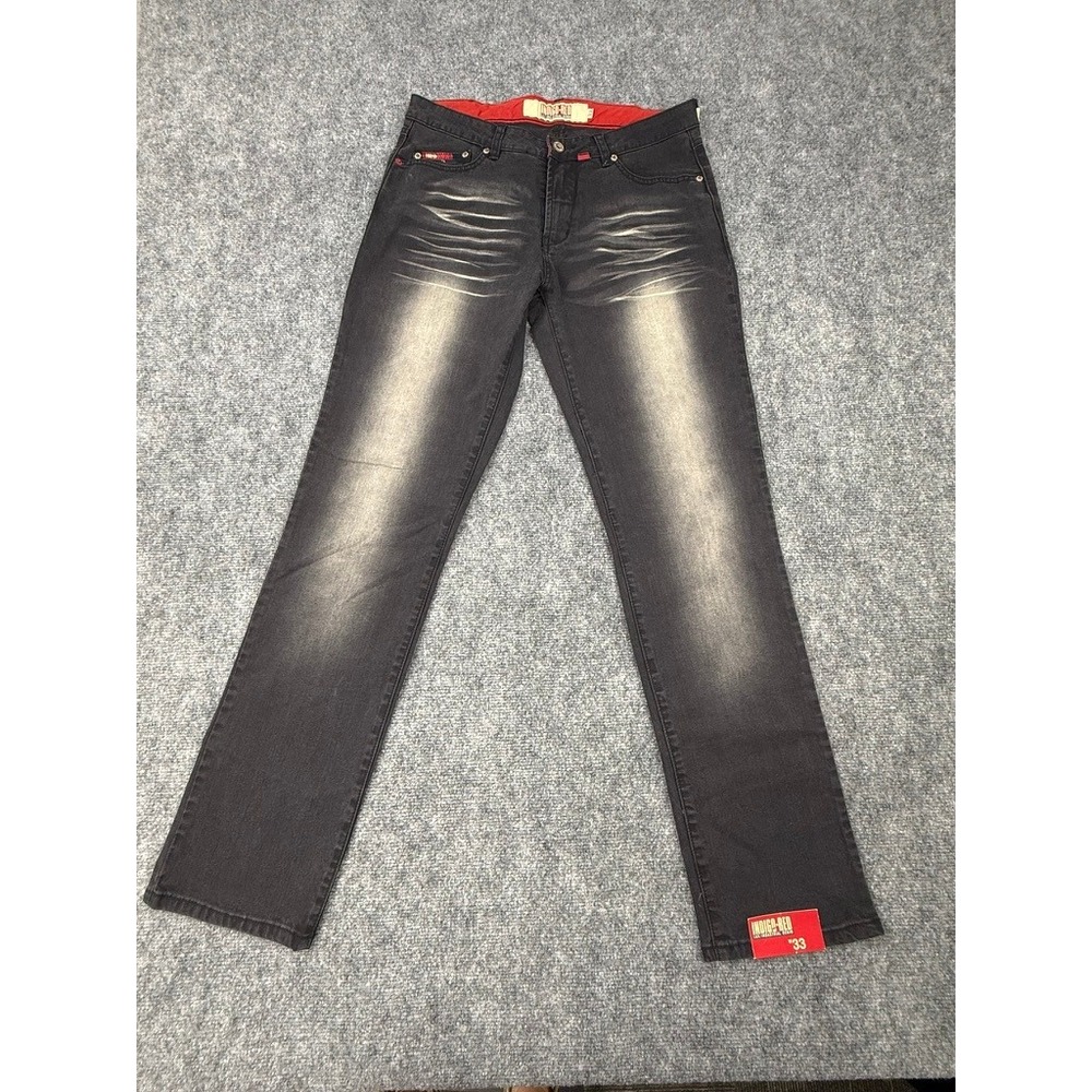 Indigo Red Lux Industrial Denim Faded Black Whiskered Jeans Mens 33x31.5